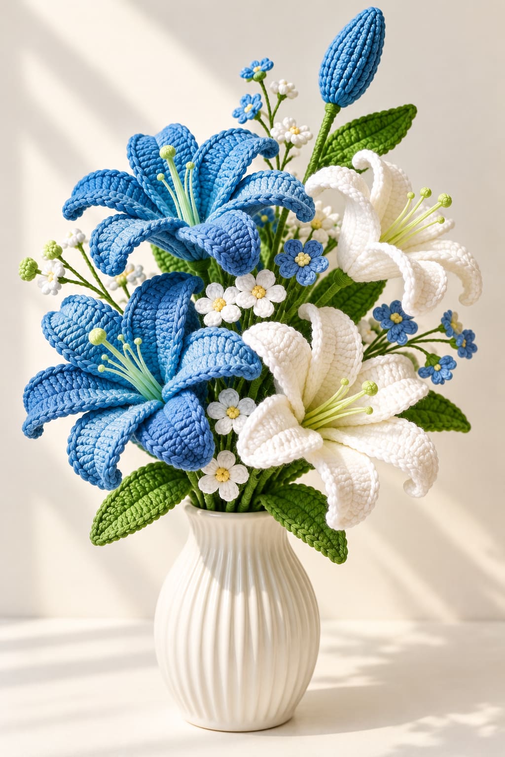 Handmade Crochet Lily Flower Bouquet -  Blue & White | Everlasting Floral  Arrangement — image 1 of 2