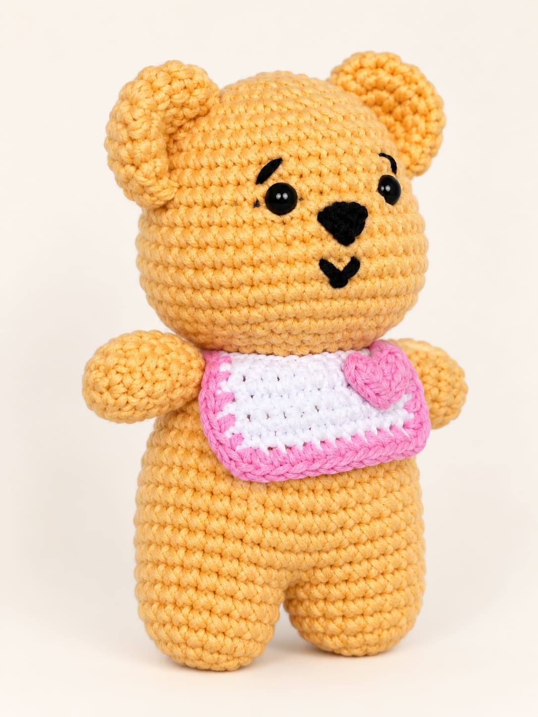 Handmade Crochet Teddy Bear – Yellow Amigurumi Soft Toy with Pink Heart — image 2 of 3