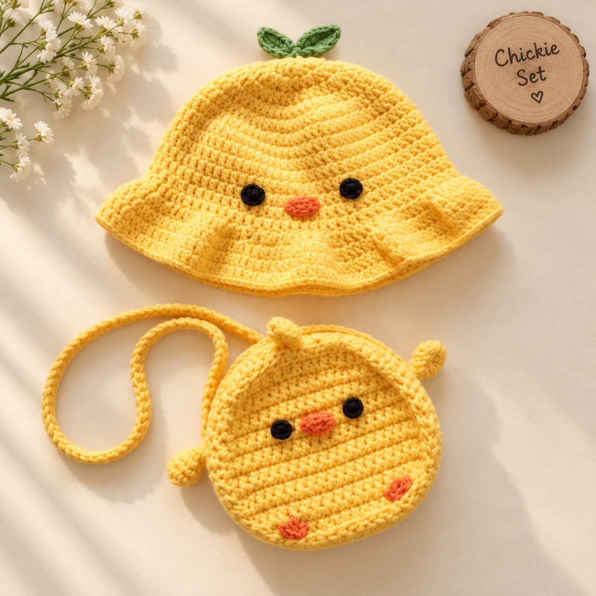 Handmade Crochet Yellow Chick Hat & Sling Bag Set — image 1 of 1