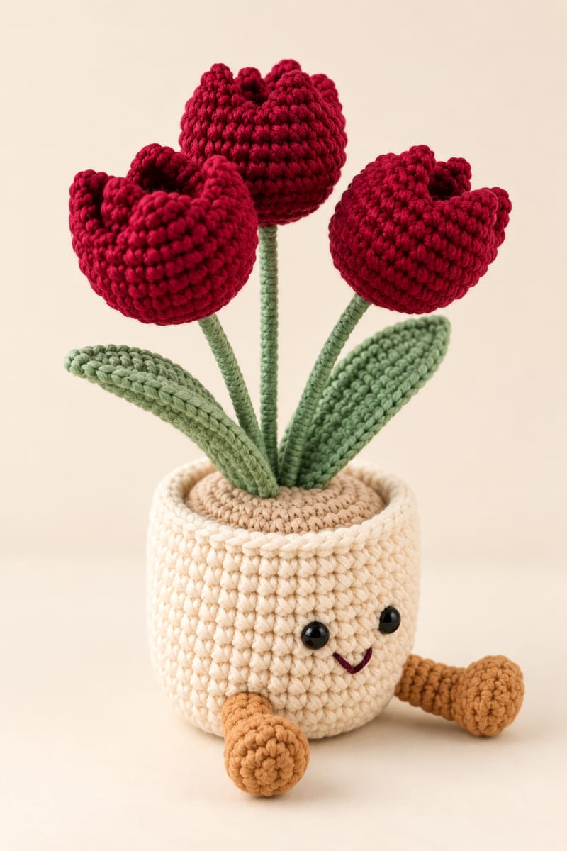 Handmade Crochet Tulip Flower Pot – A Cute Forever Bloom