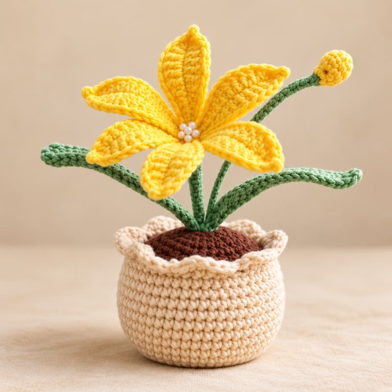 Handmade Crochet Yellow Mars Orchid Flower Pot 🌼