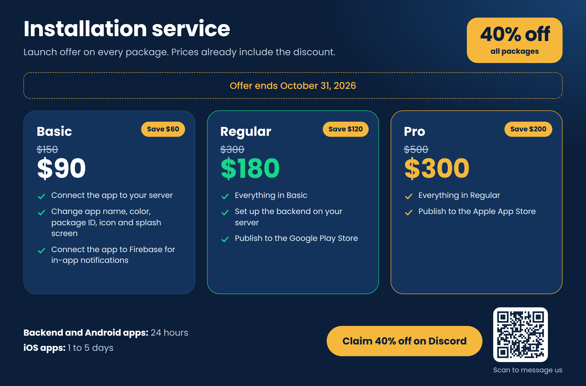 Glover installation service packages