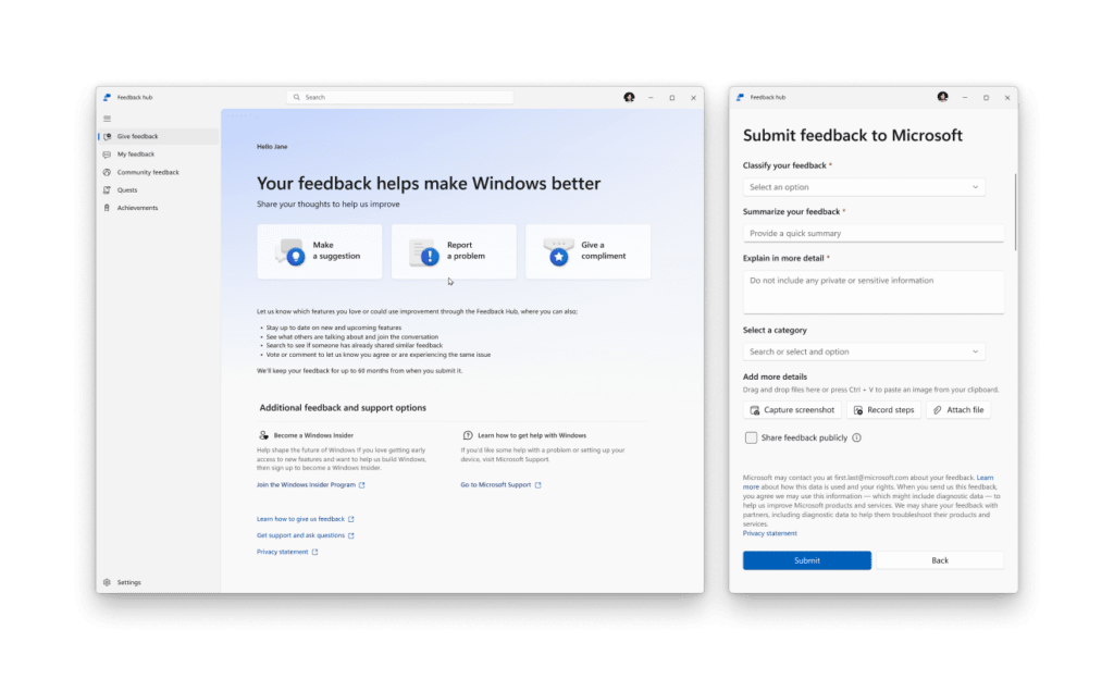 The redesigned Feedback Hub for Windows Insiders
