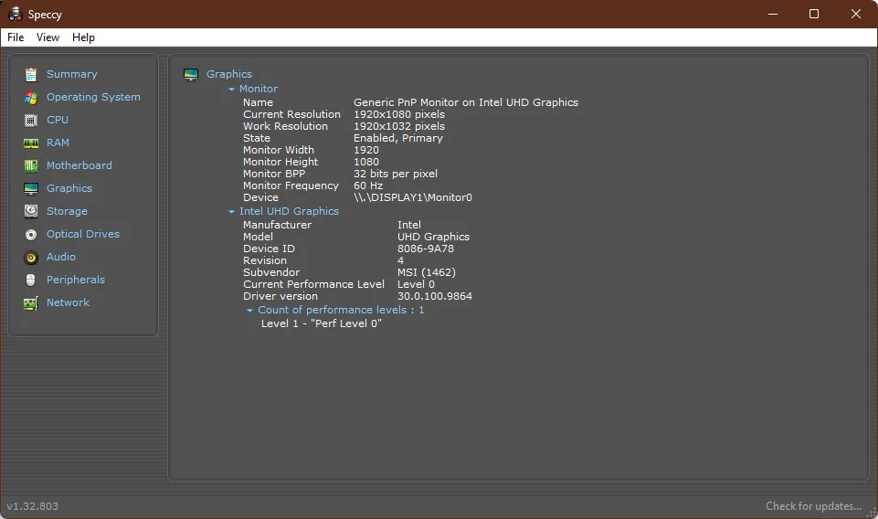 Tampilan informasi motherboard Speccy