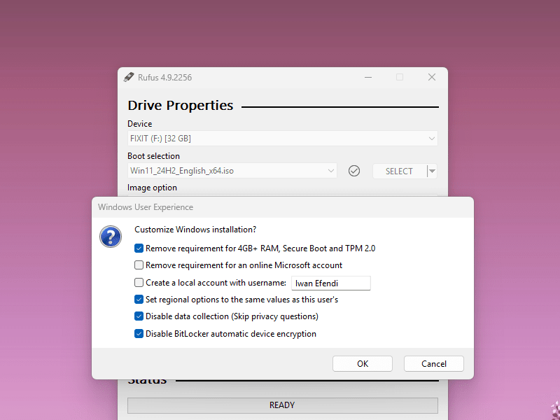 Step 3: Customizing Windows options in Rufus