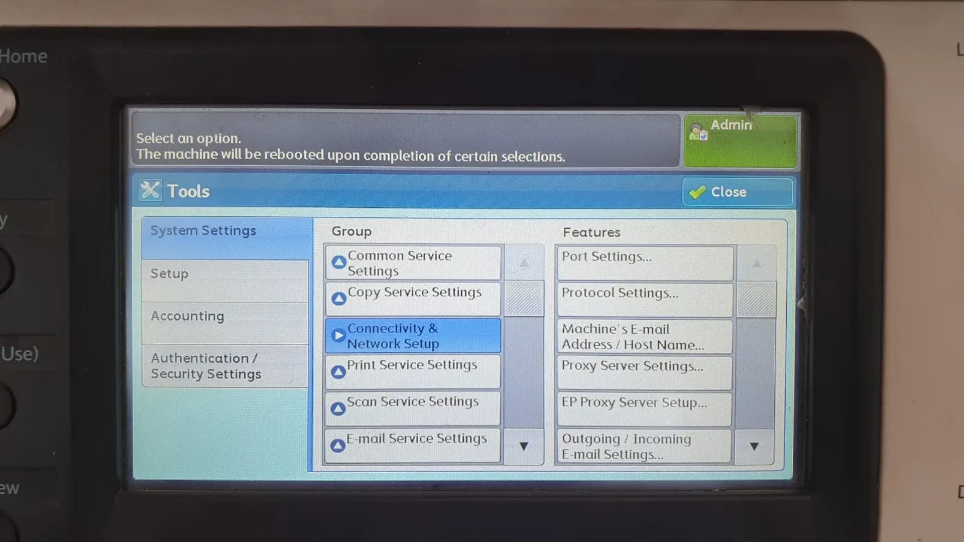 Fuji Xerox DocuCentre-V 2060 control panel Connectivity menu