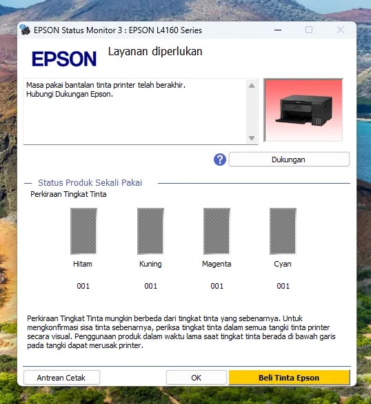 Langkah reset Epson adjustment program bagian 1