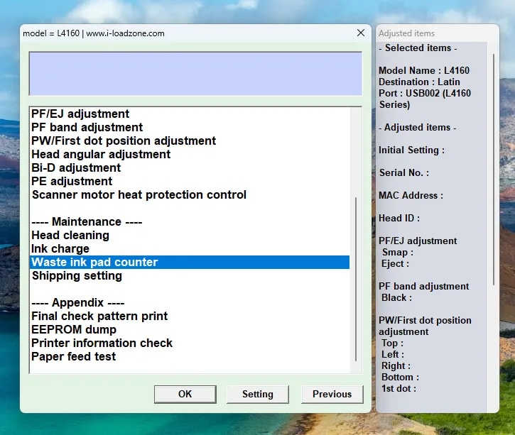 Langkah reset Epson adjustment program bagian 4