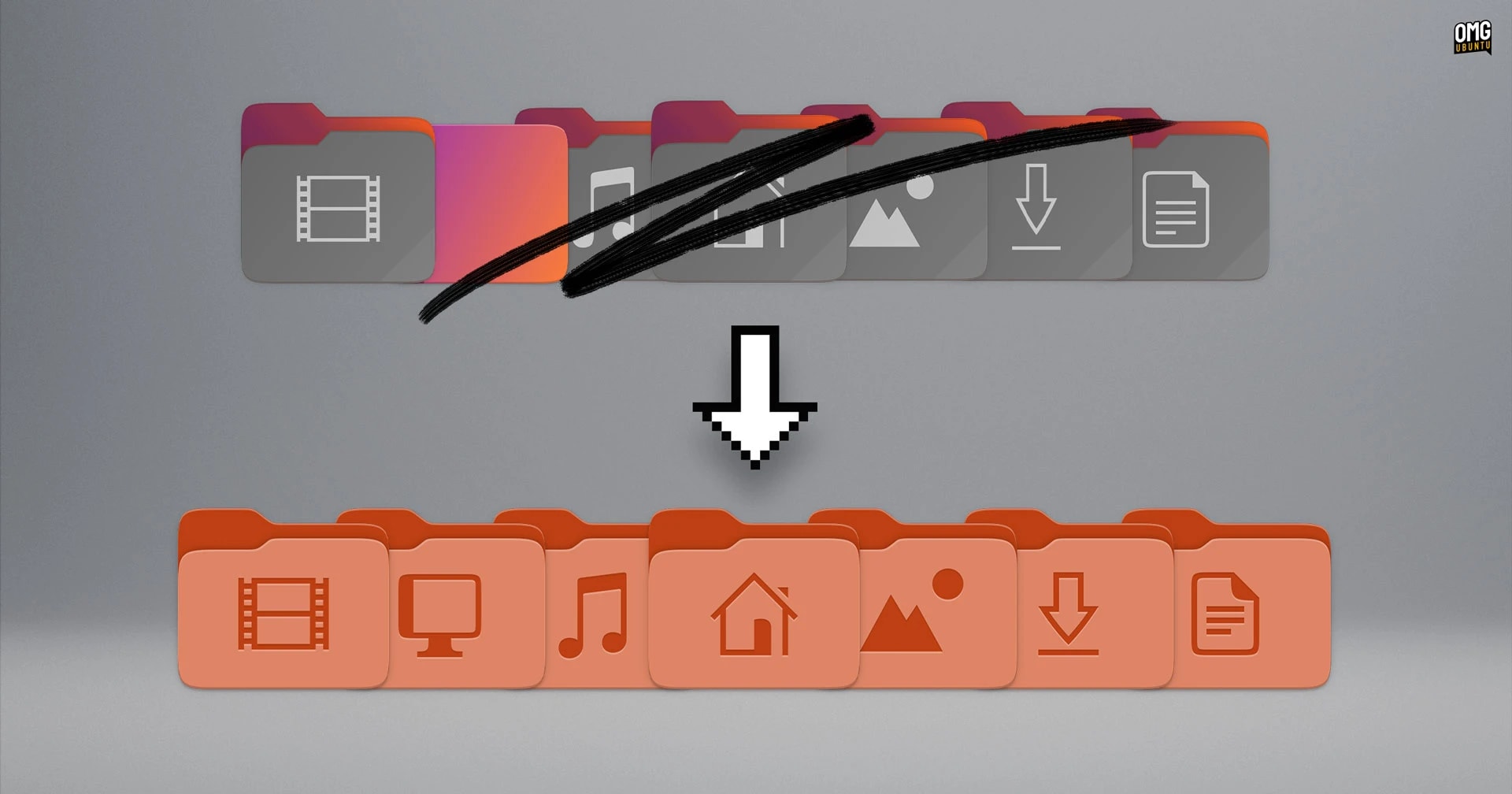Refreshed Yaru folder icons in Ubuntu 26.04 with brighter and cleaner visual language.