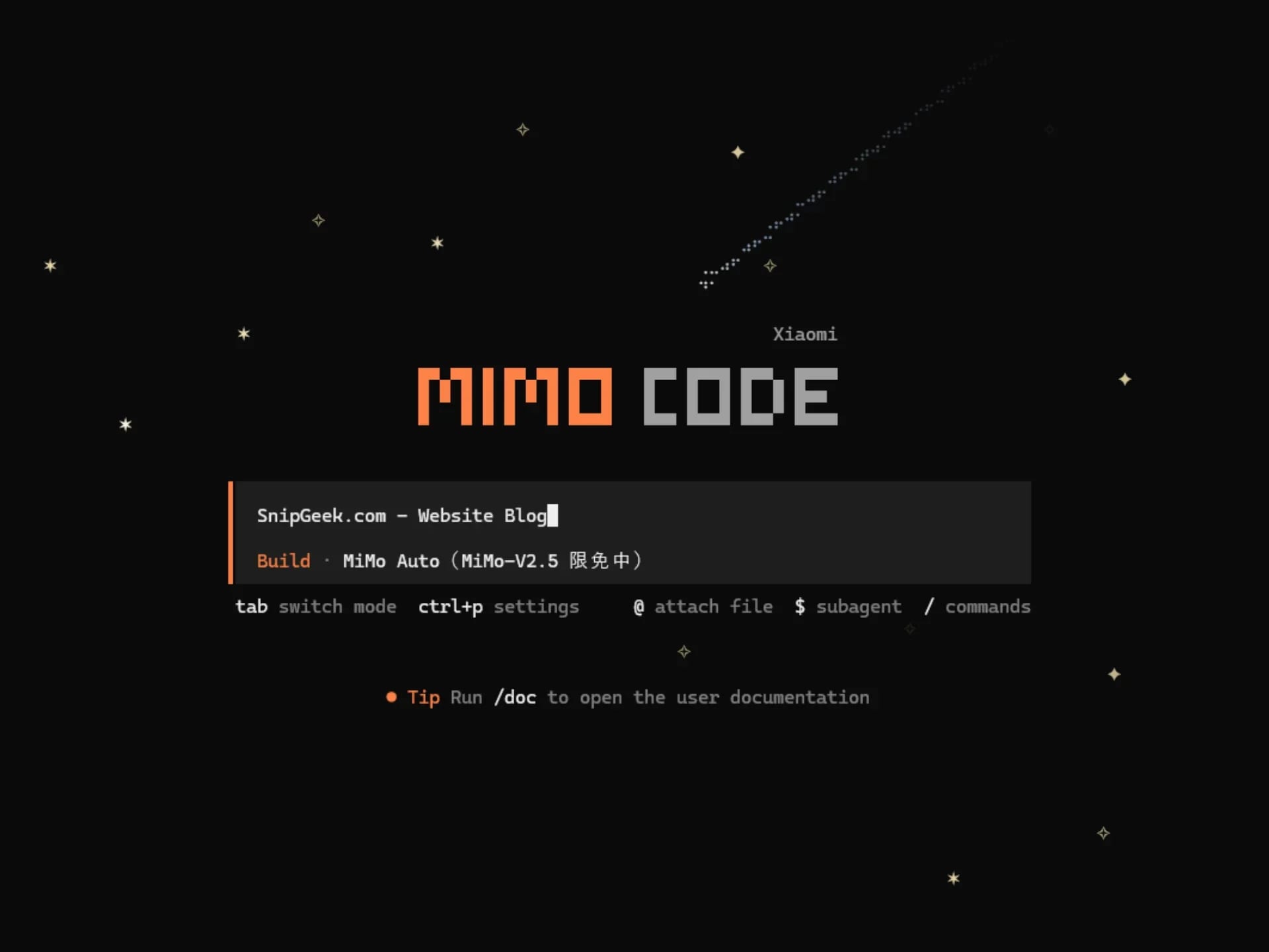 MiMoCode terminal UI showing coding agent features and memory system