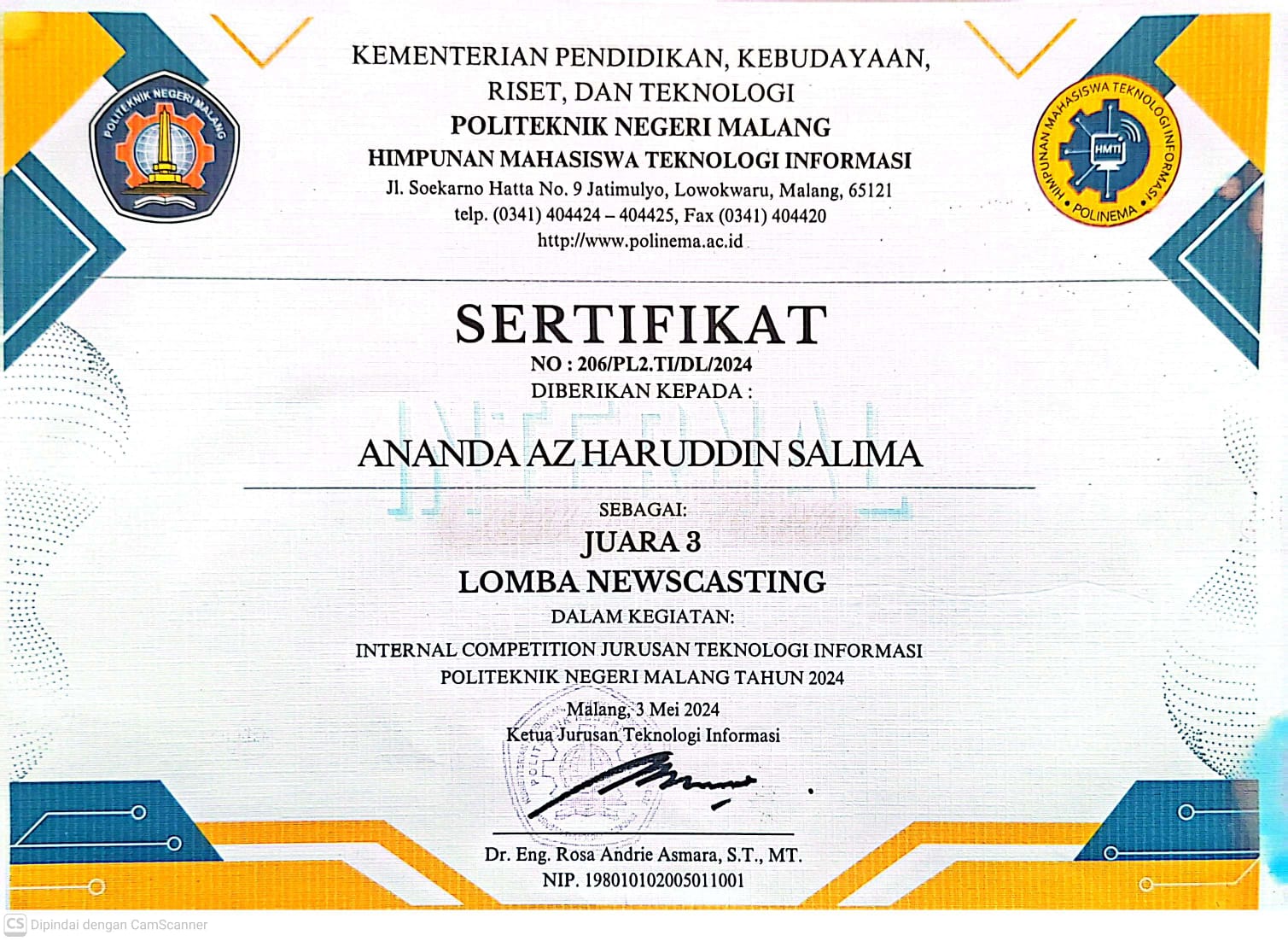 3rd place in news casting competition