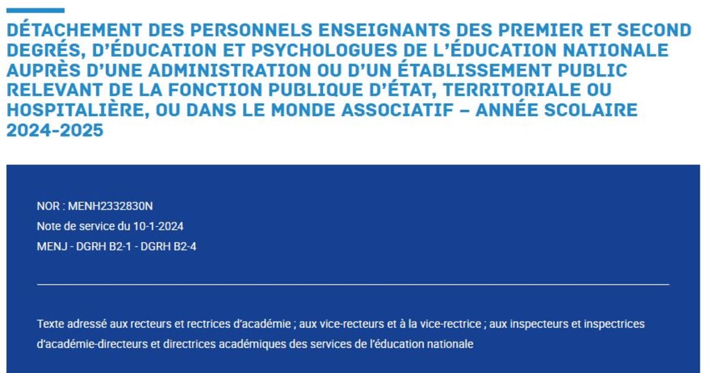 Détachement des personnels enseignants des premier et second degrés, d