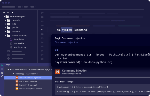 Pythonコードをリアルタイムでスキャンし、Visual Studio CodeやPyCharmなど、お気に入りのIDEでAIを活用したインライン修正案を直接確認できます。