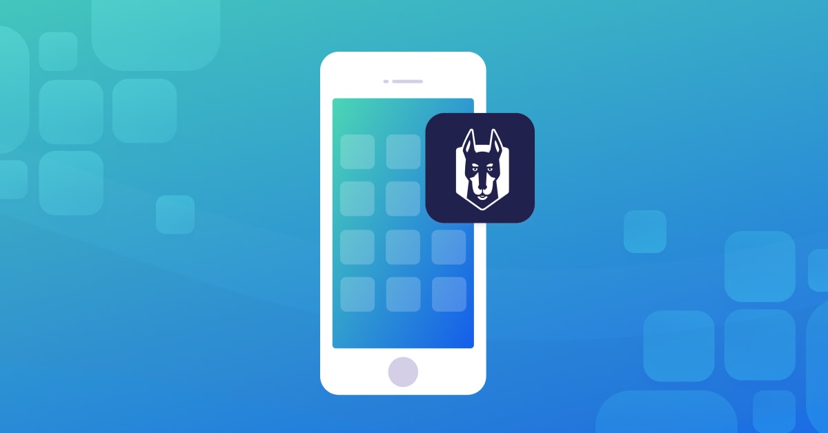 Smartphone illustré avec une icône d’application au logo du loup Snyk sur fond dégradé bleu
