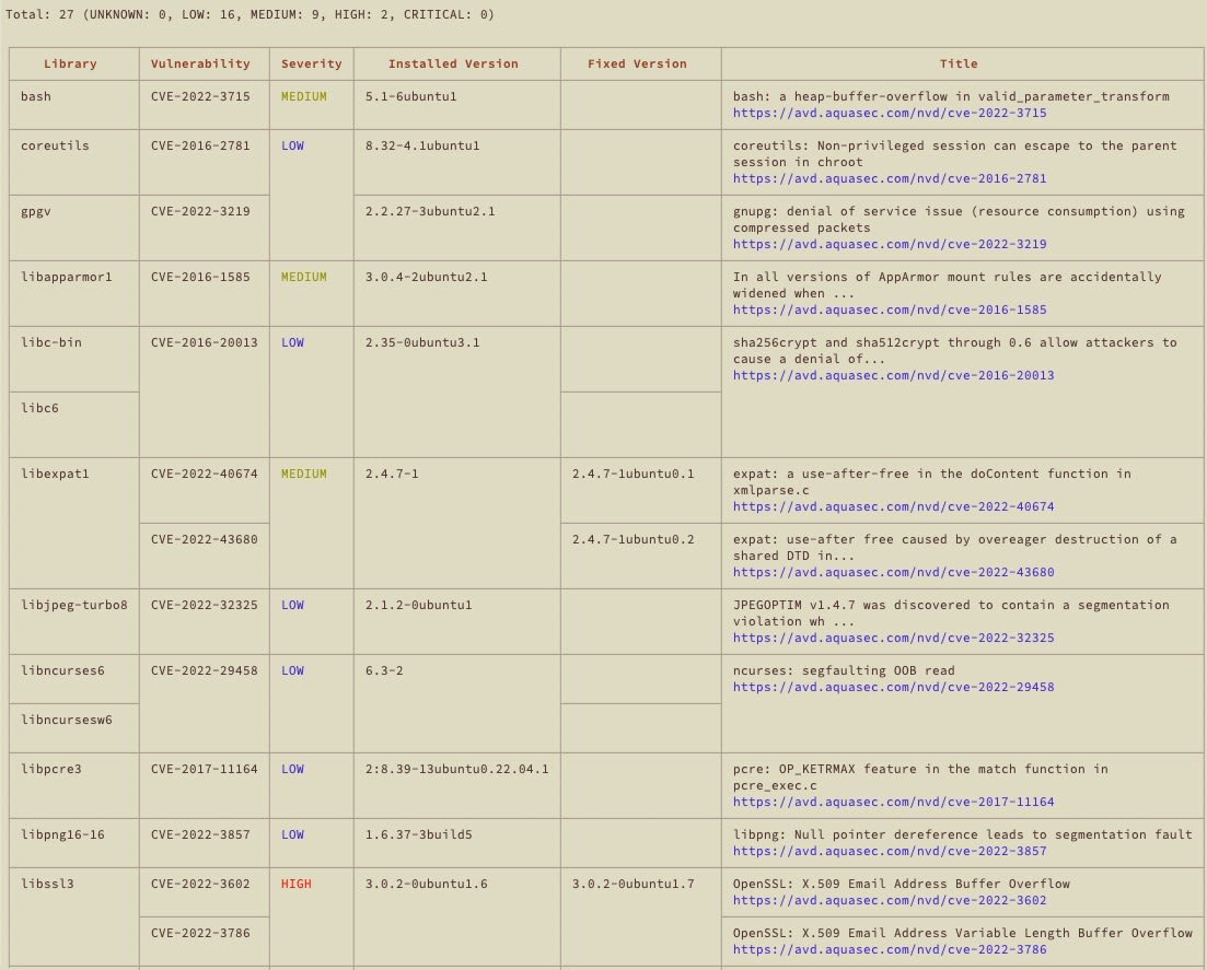 Vulnerability report table listing 27 OpenSSL-related package vulnerabilities by library, CVE, severity, versions, and title