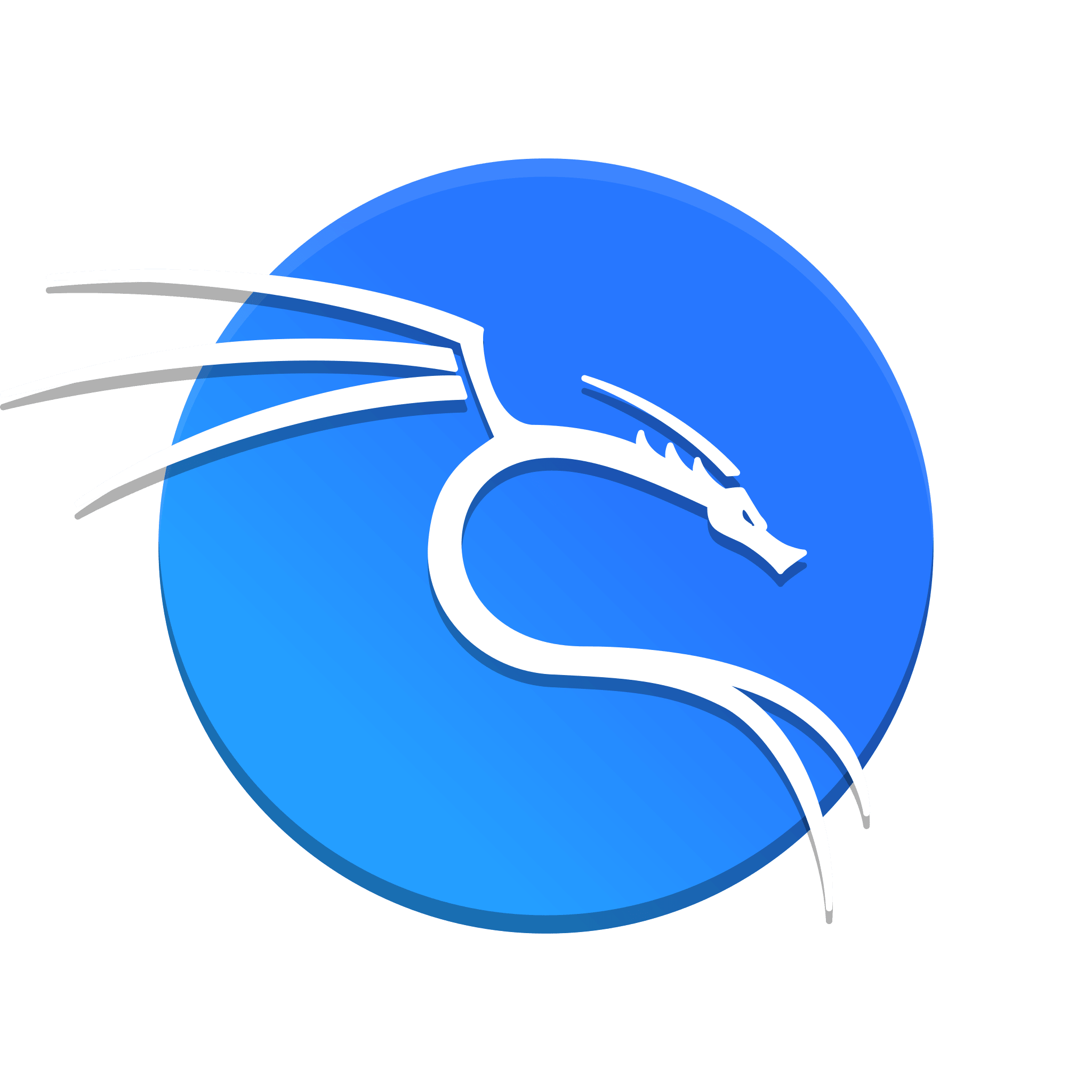 White stylized dragon emblem over a blue circular background, representing Kali Linux
