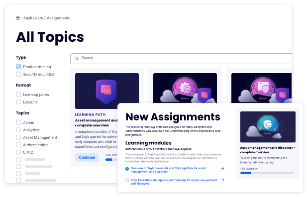 Interface de la plateforme de formation affichant Tous les sujets, des filtres de cours, des cartes thématiques et un panneau Nouvelles tâches avec des modules recommandés.
