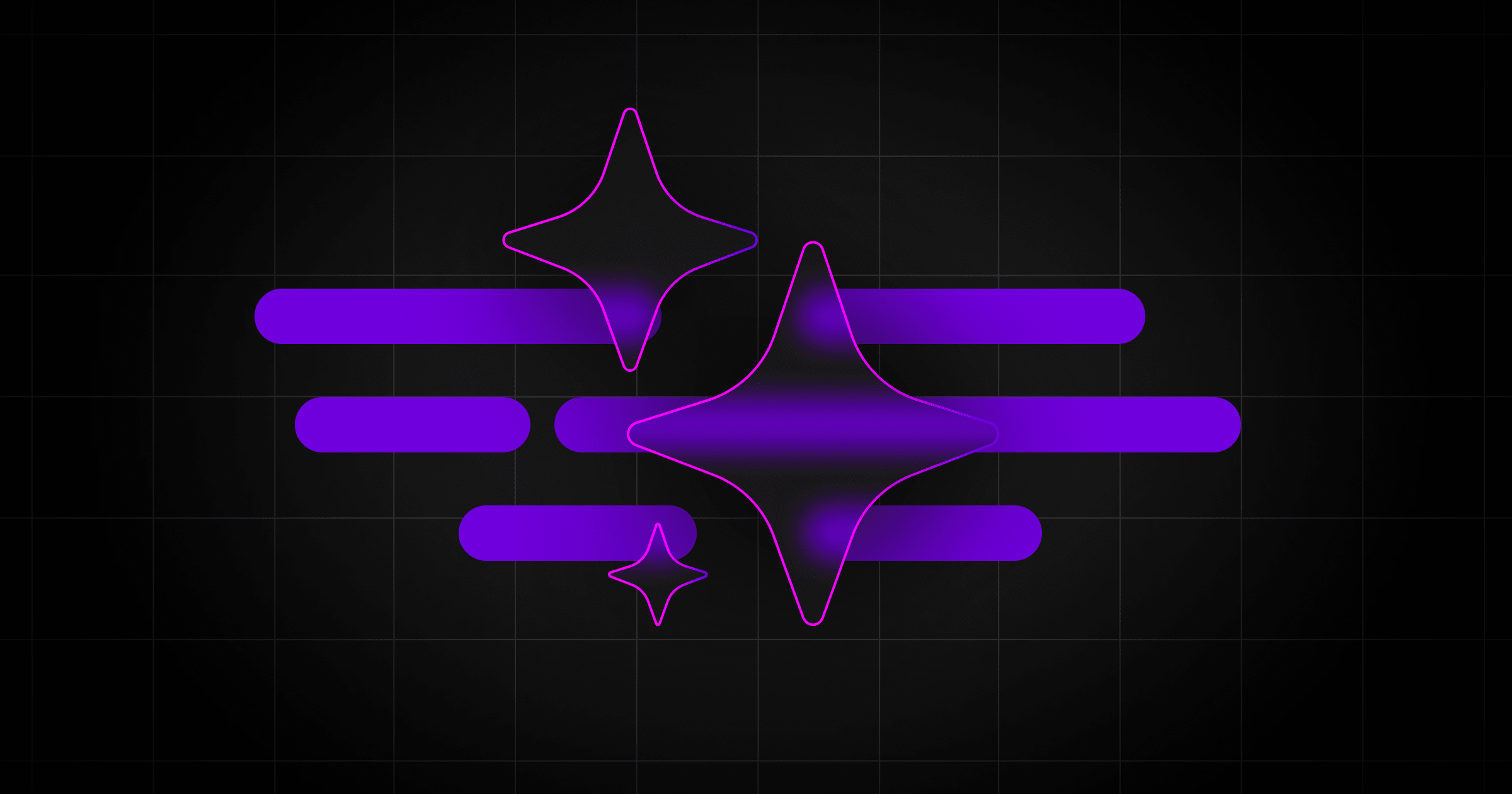 Éclats abstraits magenta fluo sur des barres violettes horizontales, sur fond sombre quadrillé