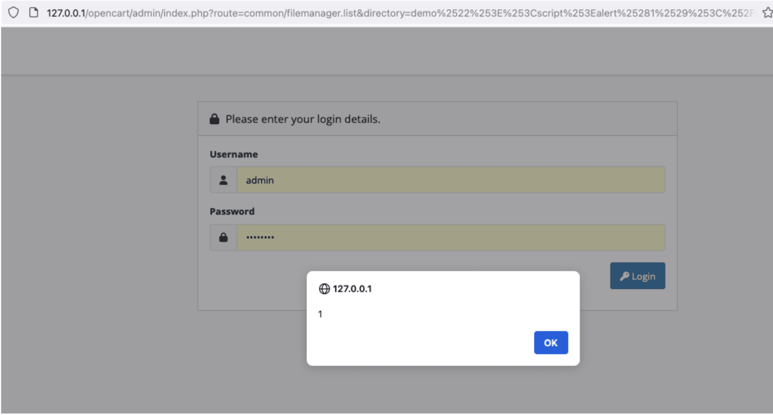 A screenshot of a login page 127.0.0.1