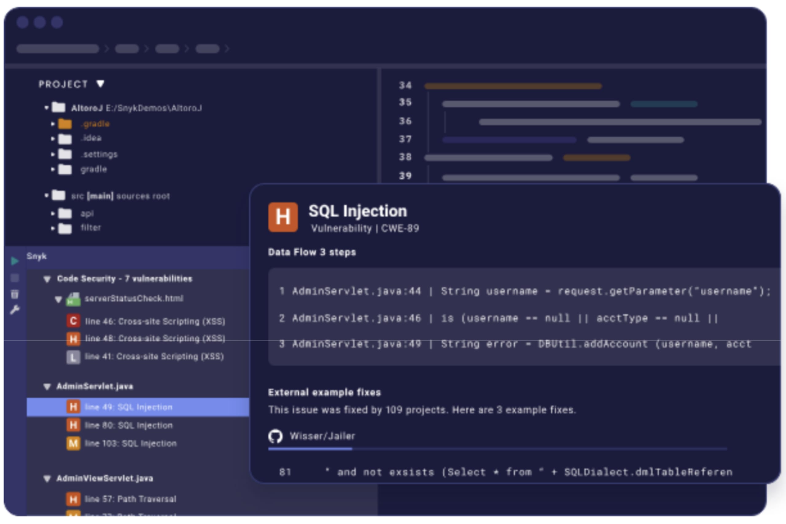 screenshot of snyk vs code extension