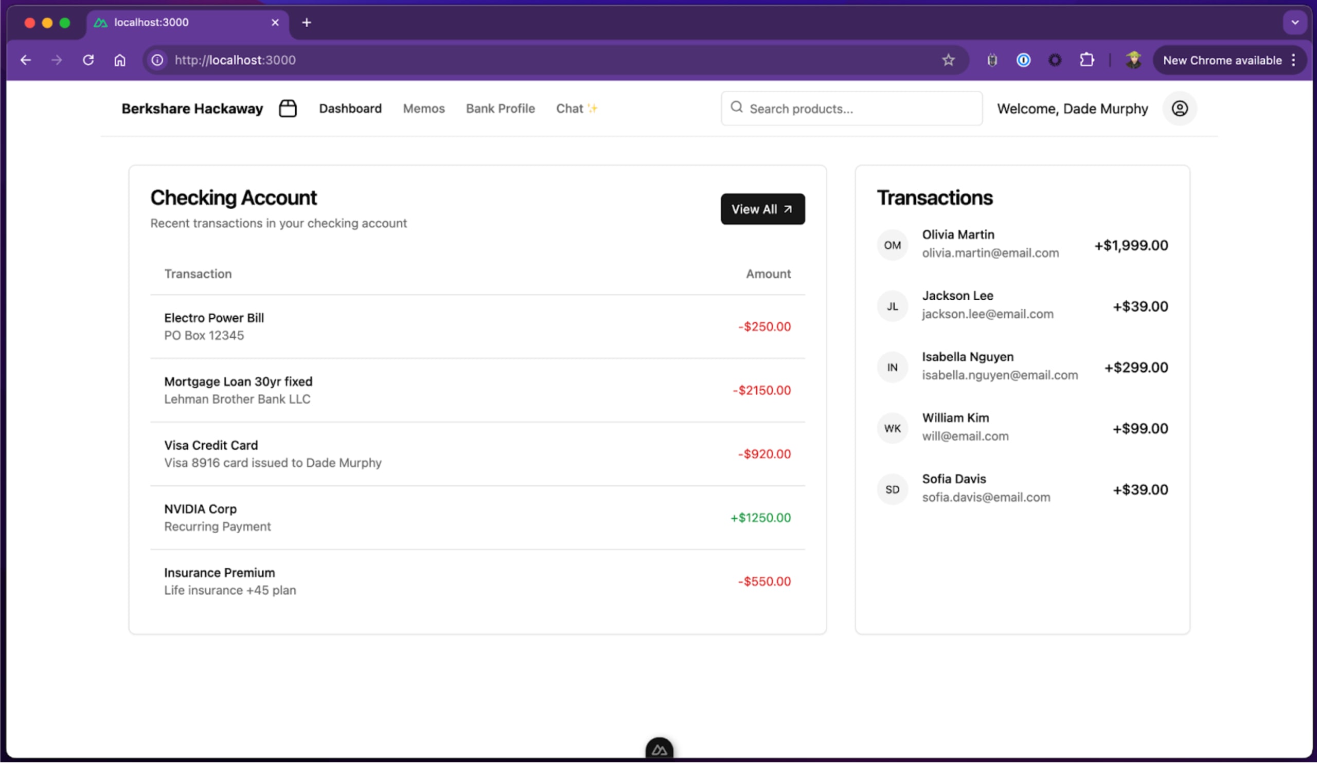 A screenshot of a Berkshare Hackaway banking app checking account