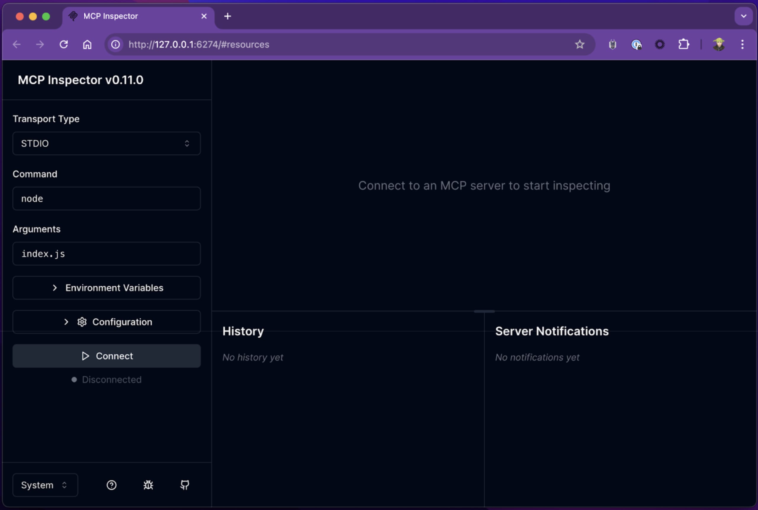 MCP Inspector screen