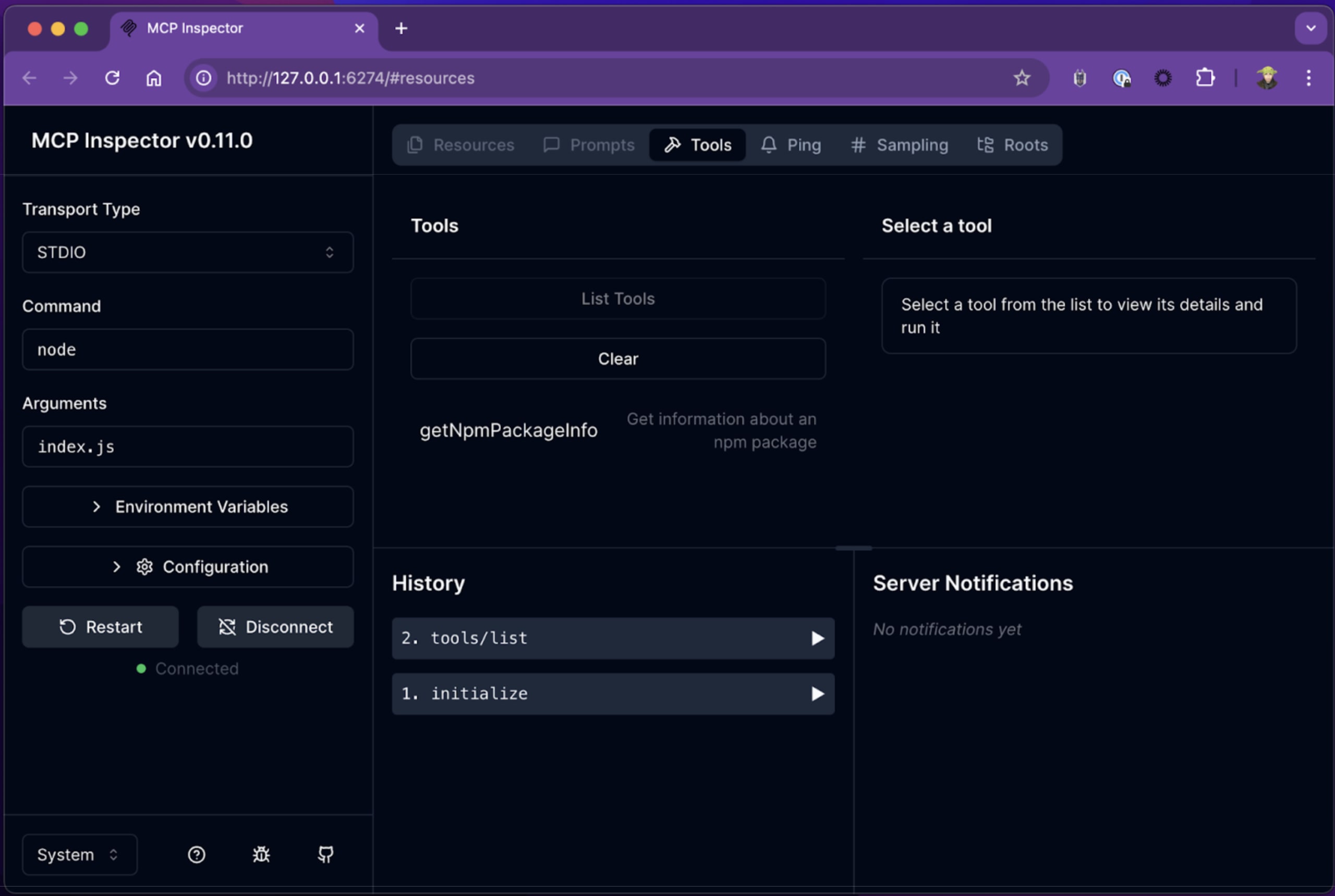 MCP Inspector shows Tools for MCP servers