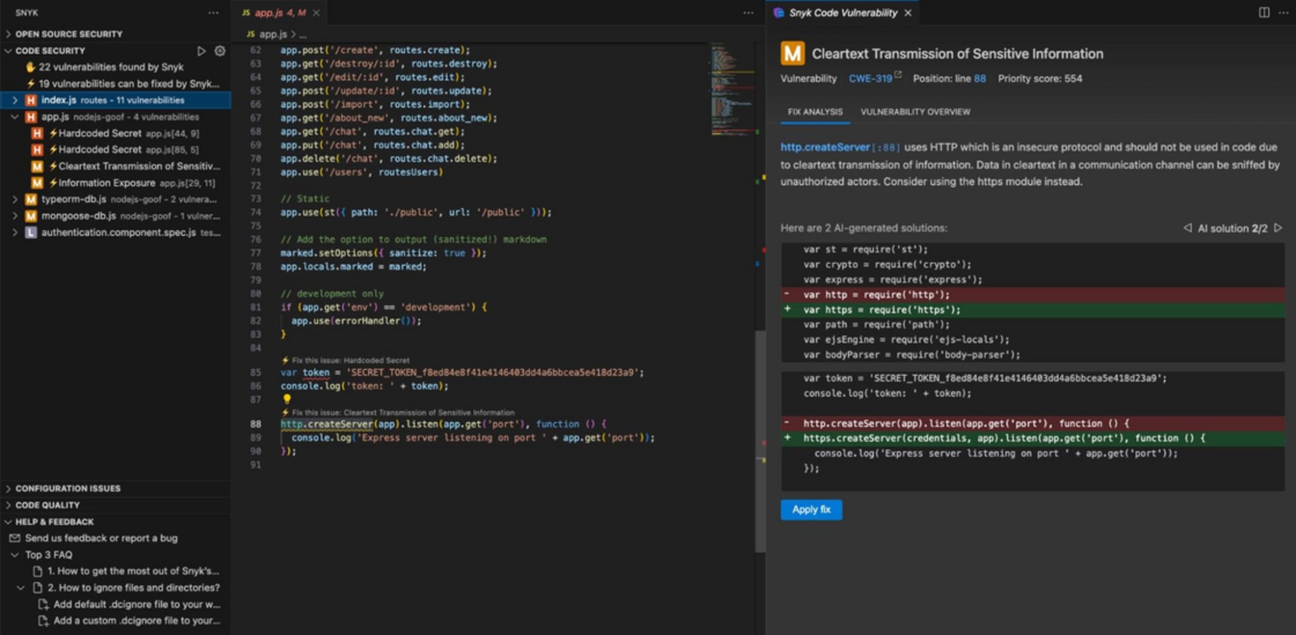 DeepCode AI in the VS Code IDE
