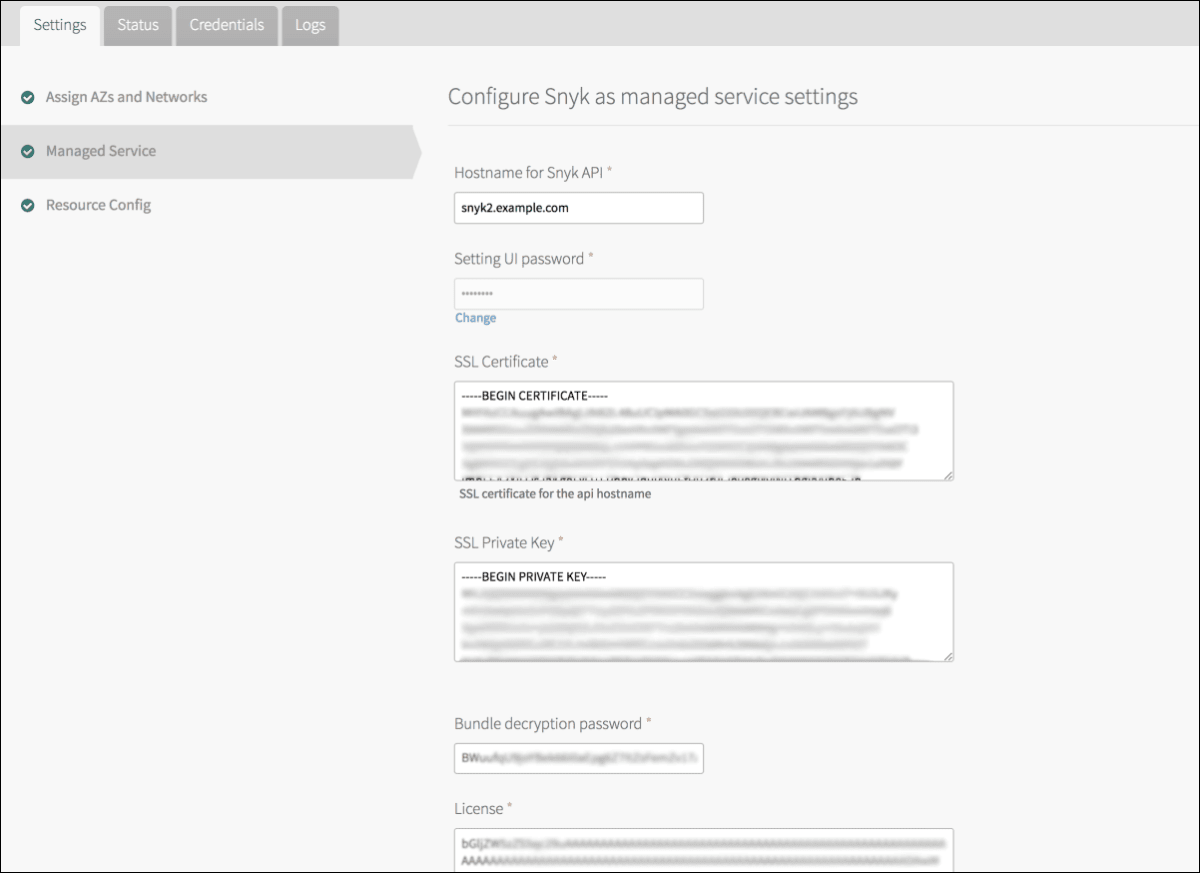 Screenshot of Managed Service Page