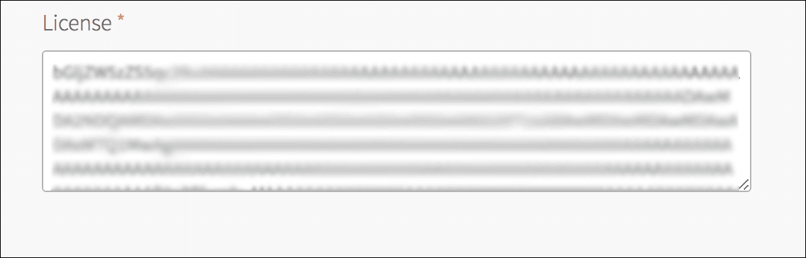 Screenshot of license in base64 encoding