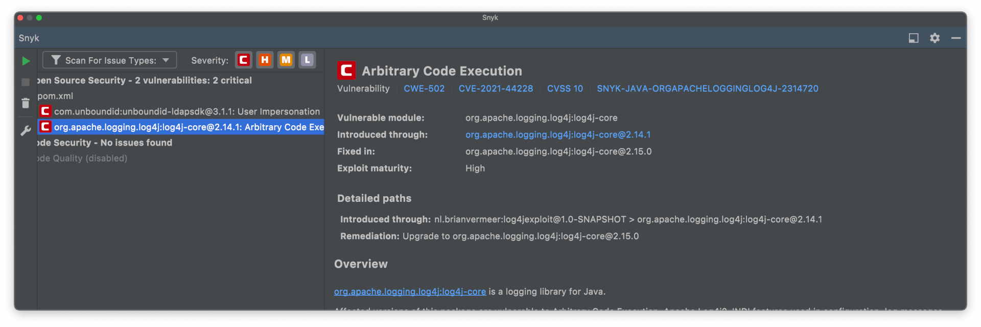 Is Log4j Core 2.14 1 vulnerable?