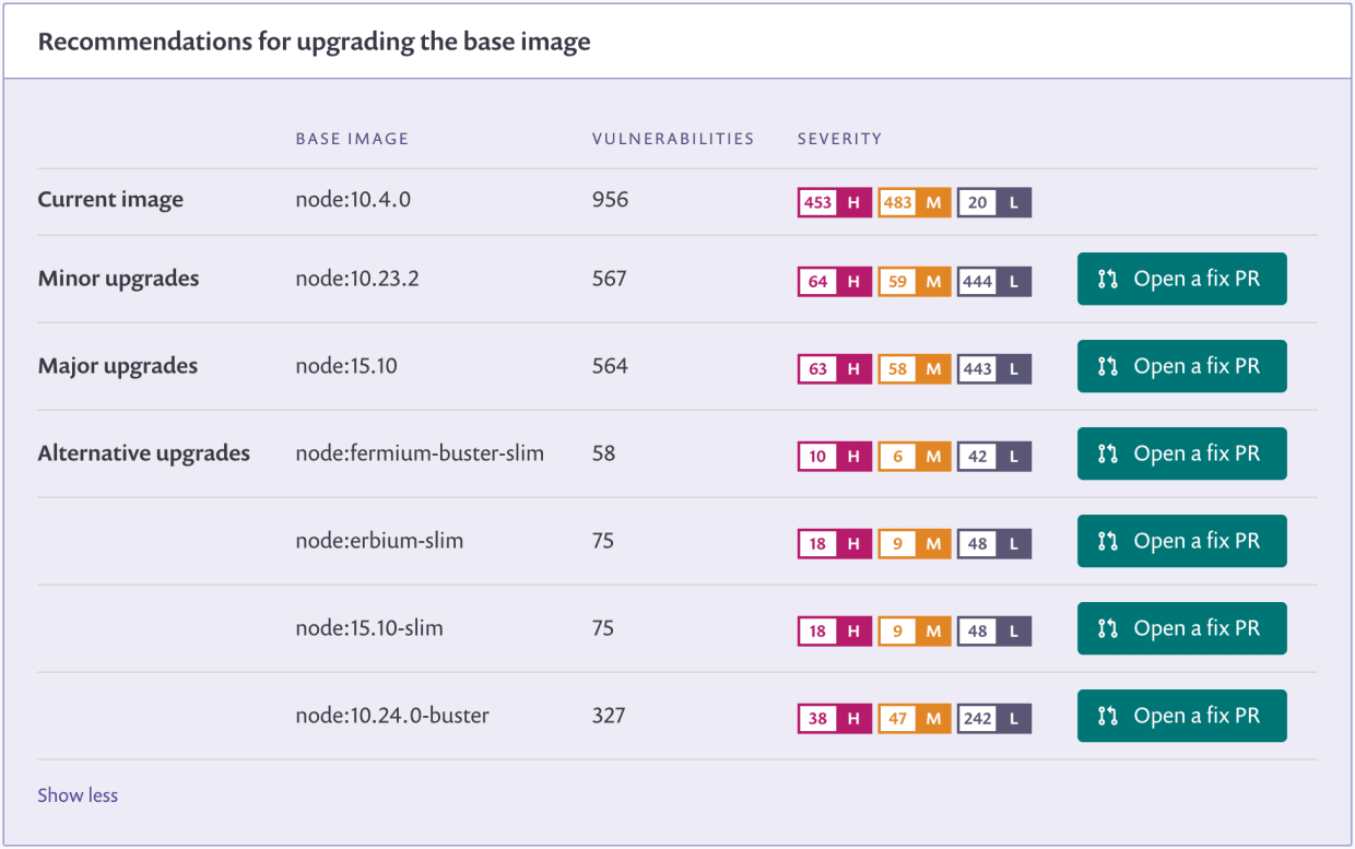 Snyk Container interface with