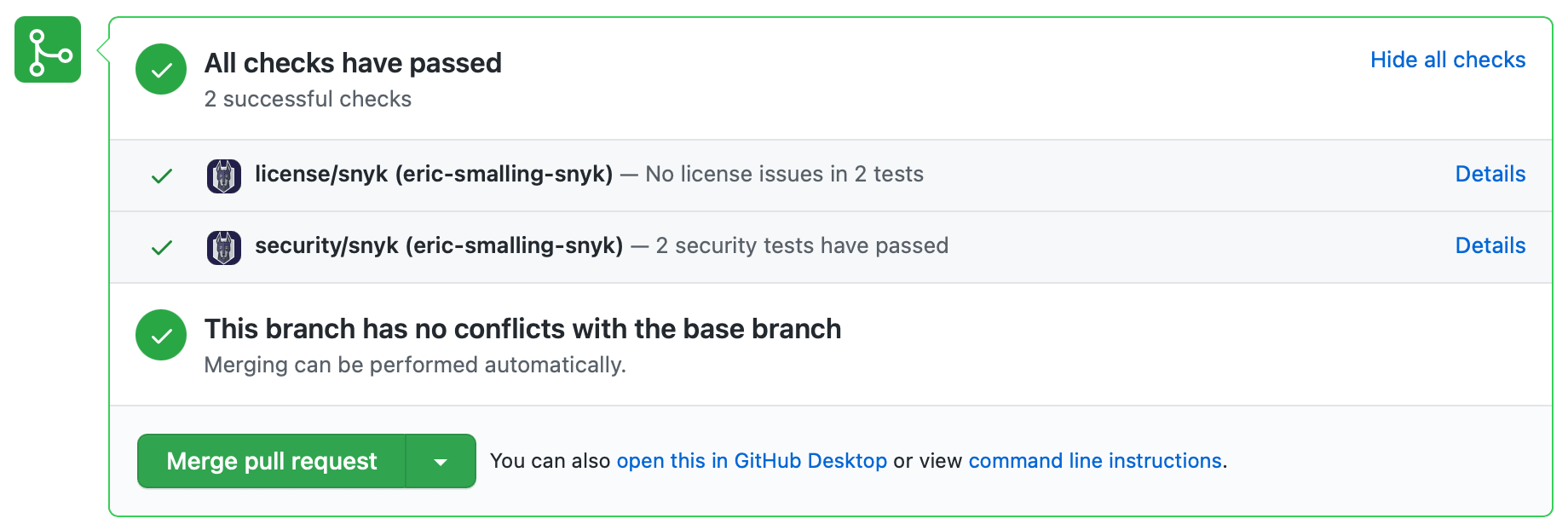 Pull request scan test screenshot Screenshot of pull request automated scanning review tests