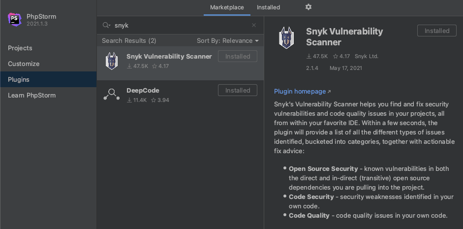 Secure your code as you write it with the Snyk PHPStorm plugin