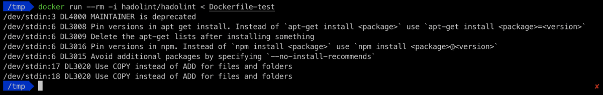 dockerfile security lint static code analysis by hadolint