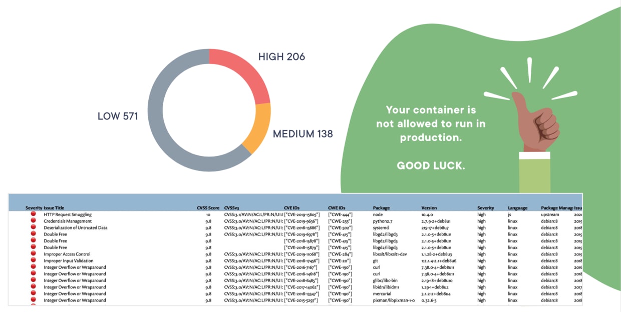 Spreadsheet style container vulnerability reports