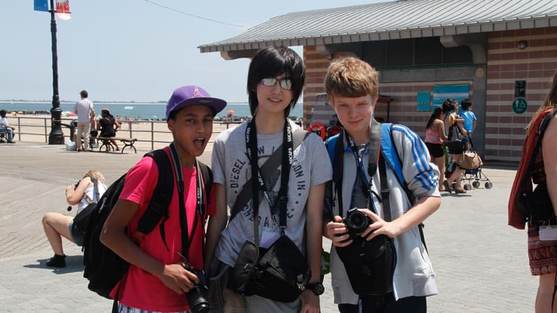 Teen photographers shooting on location