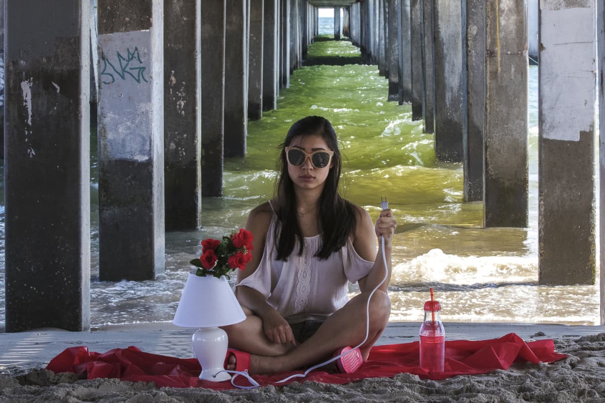 Student photo project at beach