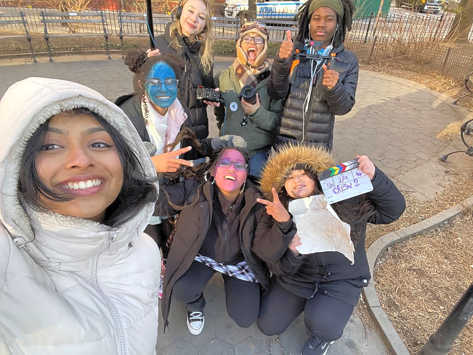 Film program filming on Brooklyn Bridge