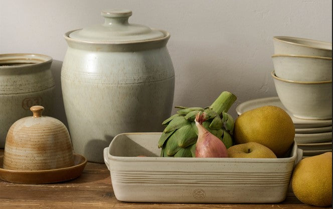 French Grey Embossed Stripe Utensil Holder - Magnolia