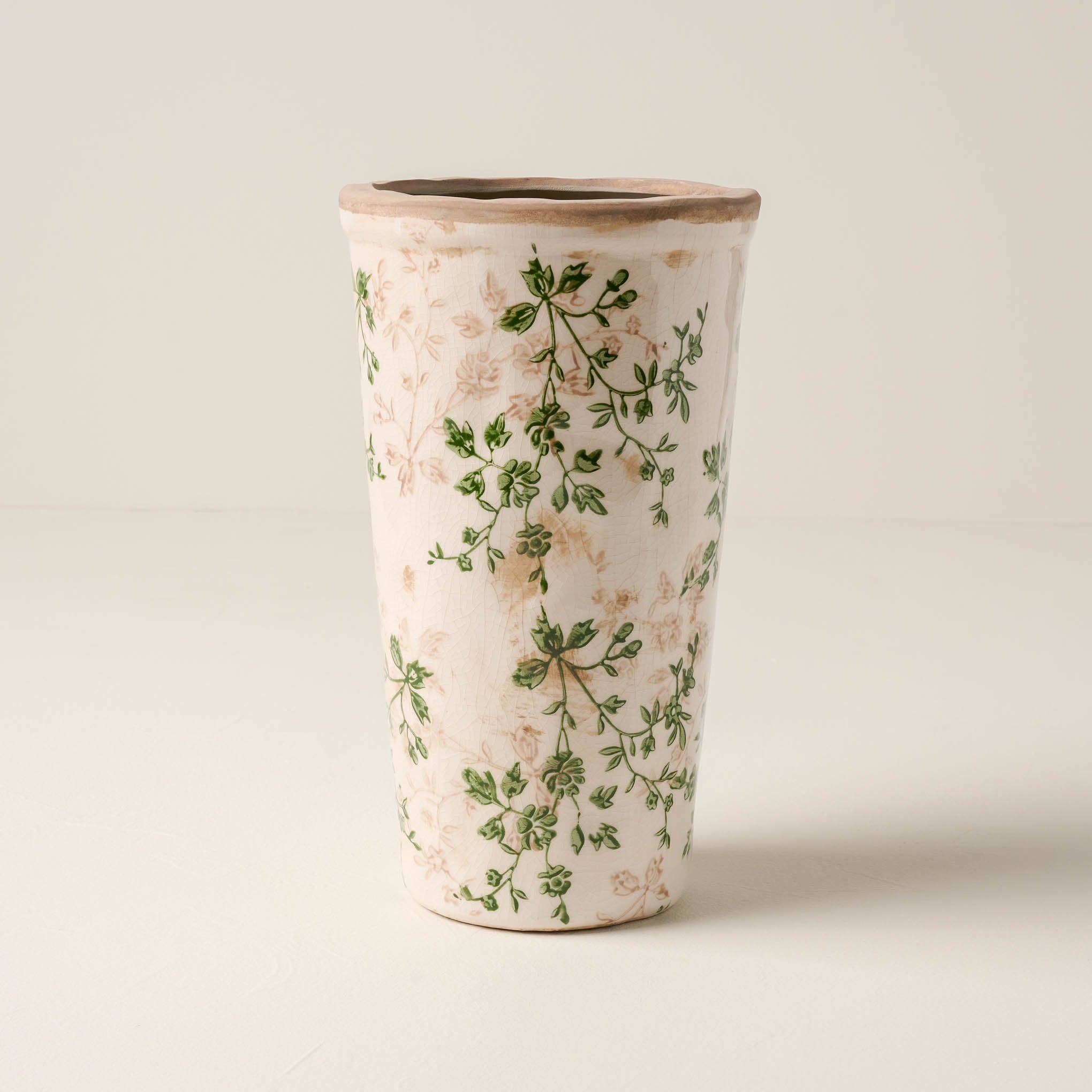 Green and White Distressed Vase