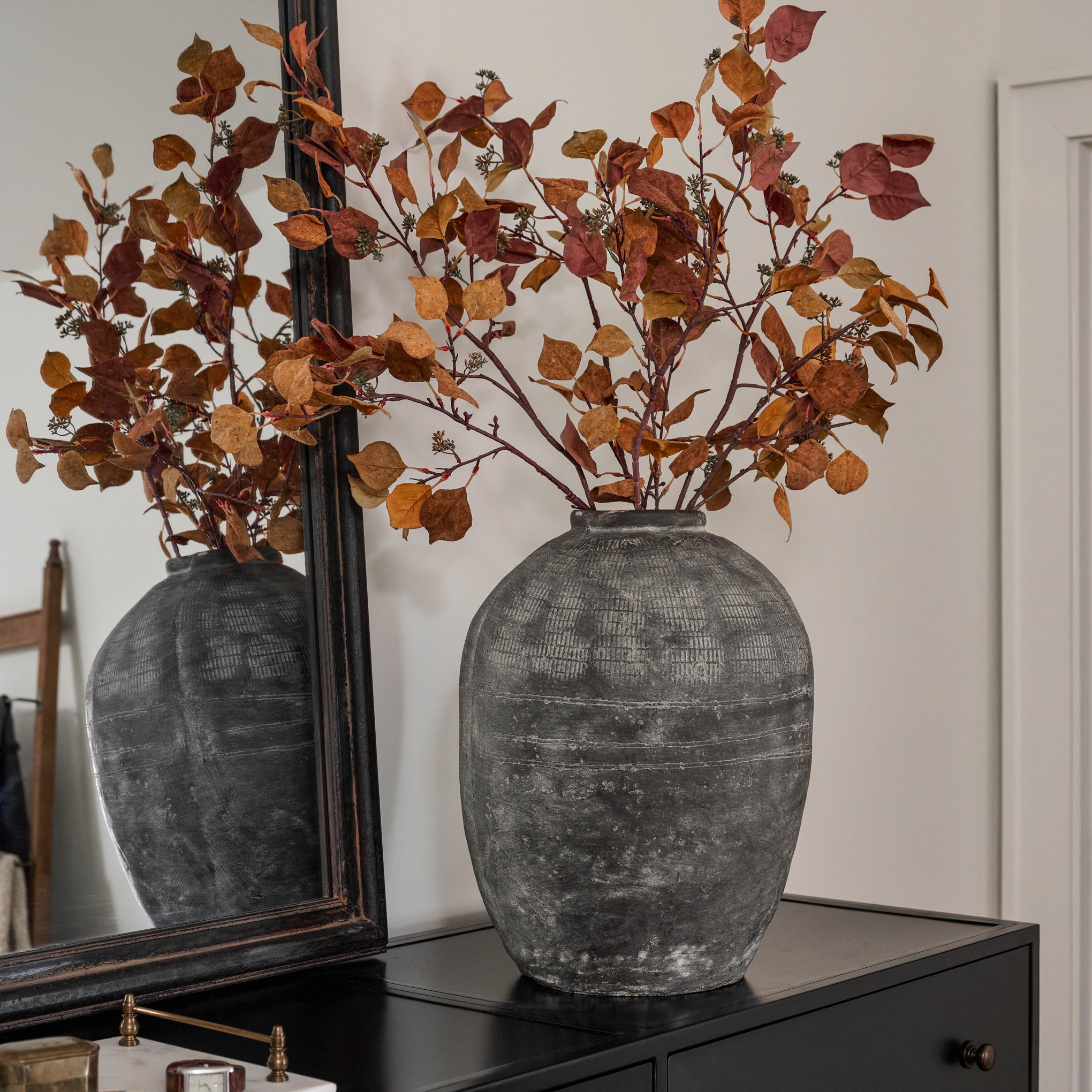 Rustic Concrete Oversized Vase on top of a dresser $170.00