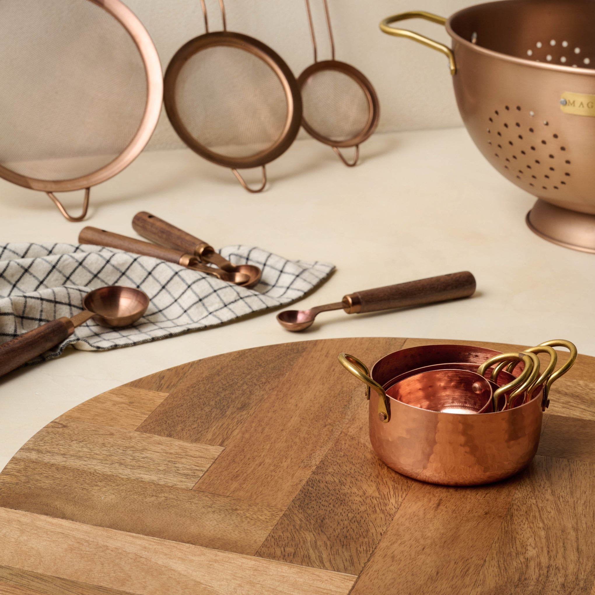 Handcrafted Hammered Copper 5-Piece Measuring Cup Set with Hand Engraved  Measurements - Brown Patina