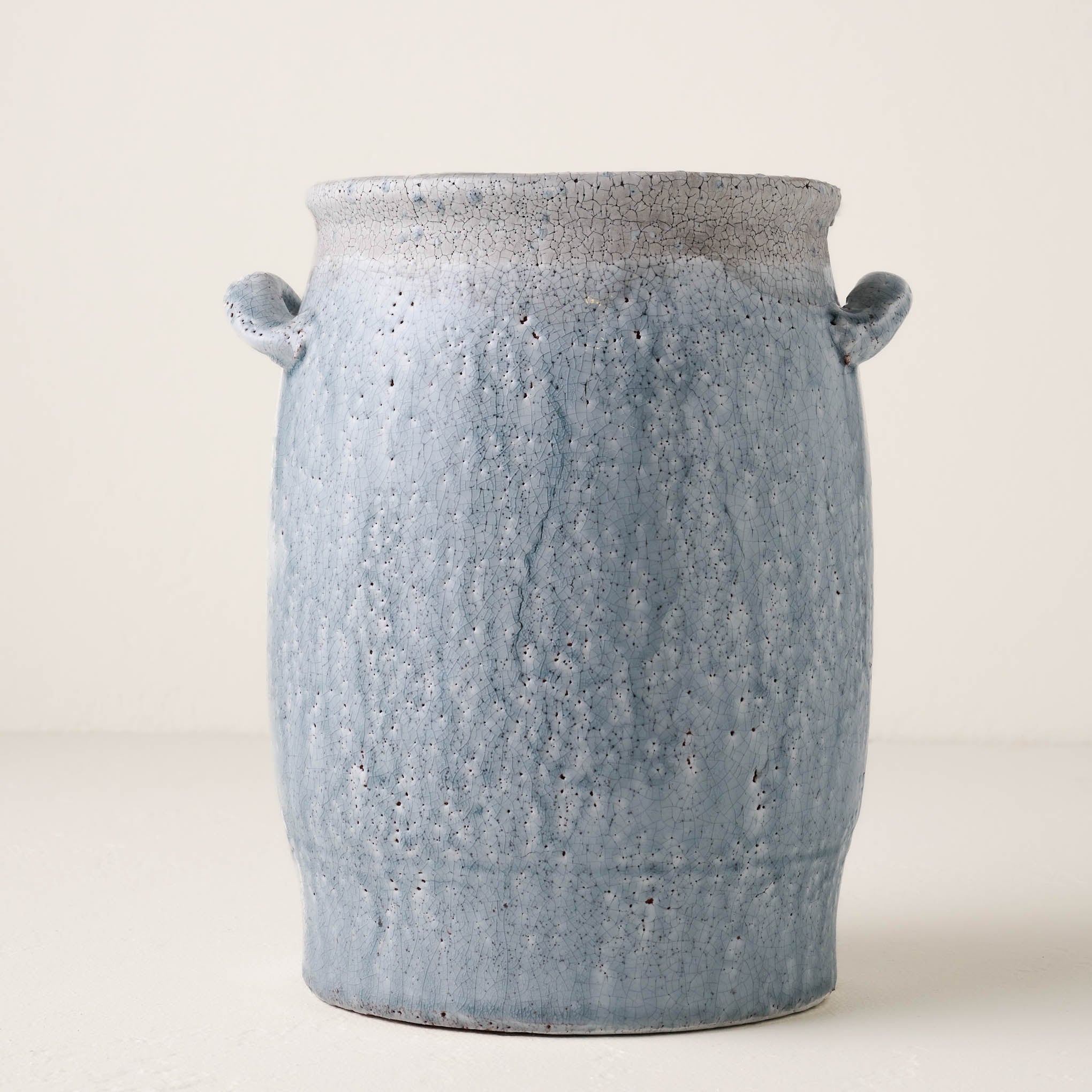 large sized light blue crackle vases with handles