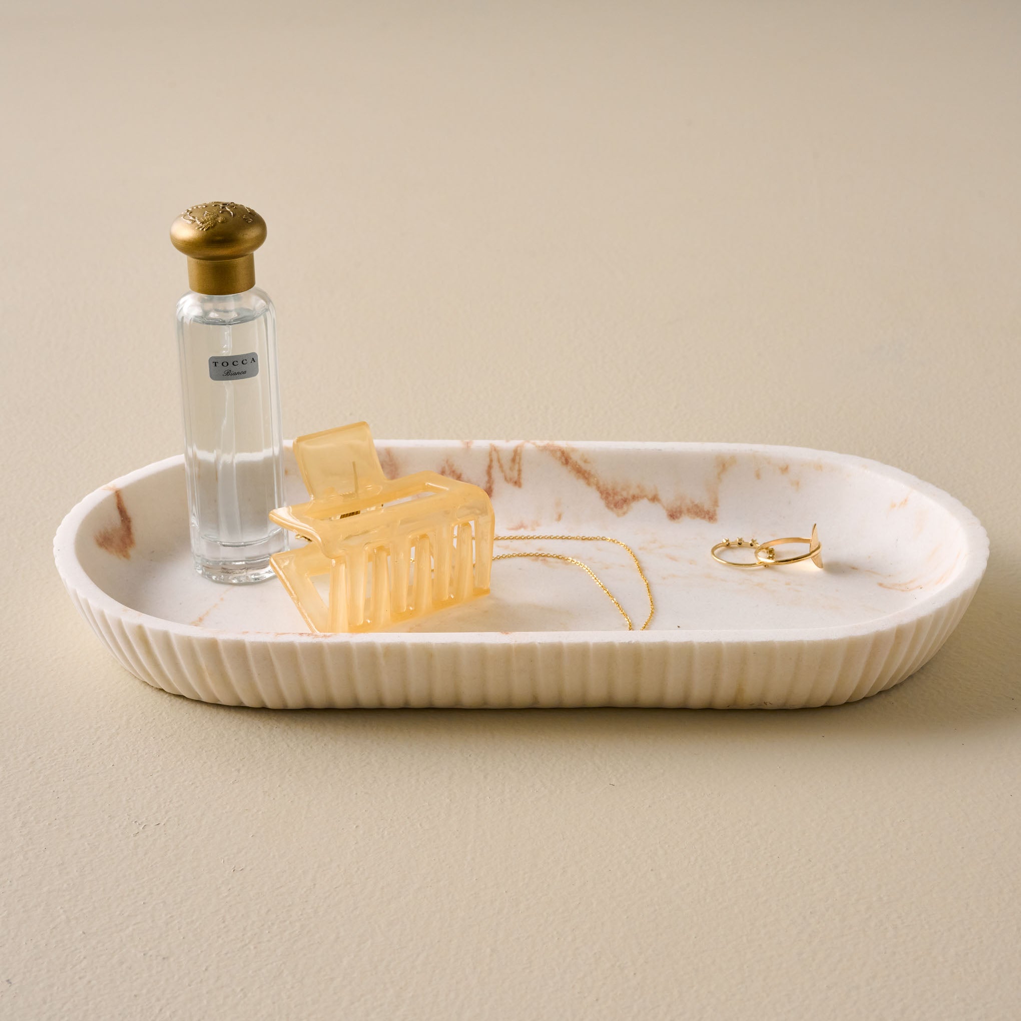 Fluted Quartz Tray holding trinkets