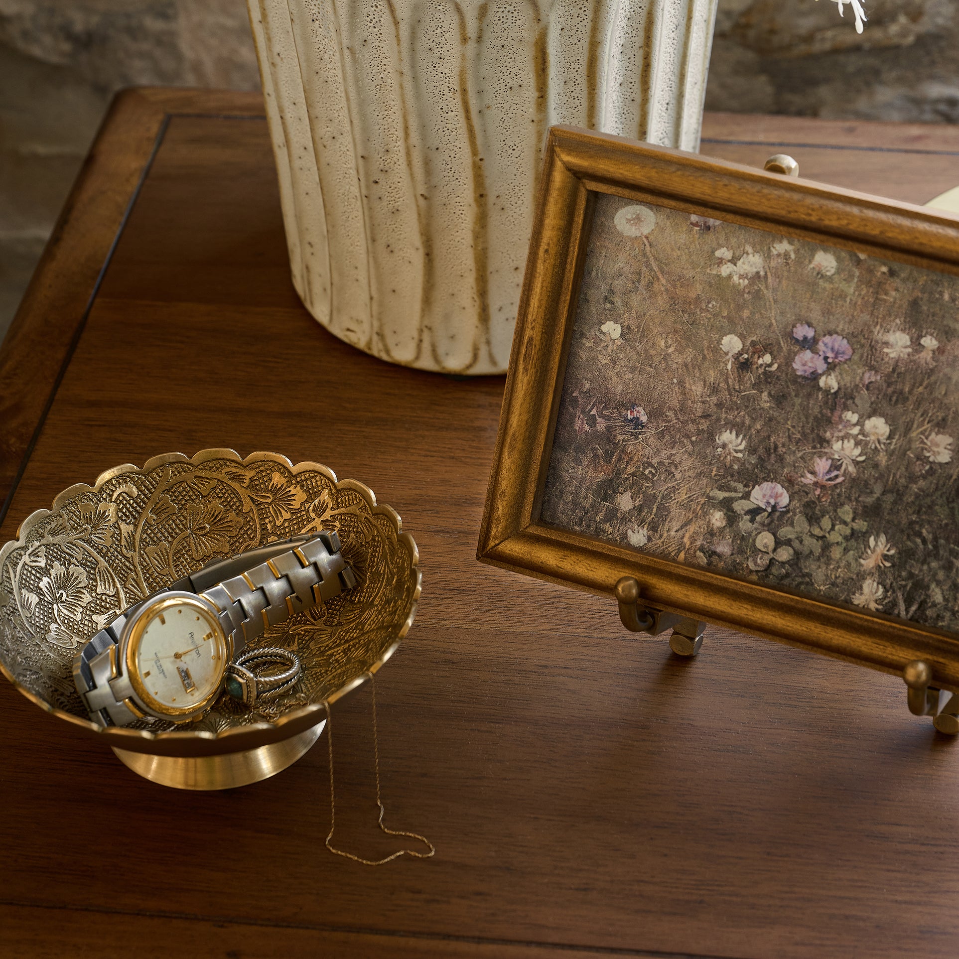 Etched Glass and Brass Soap Dispenser - Magnolia