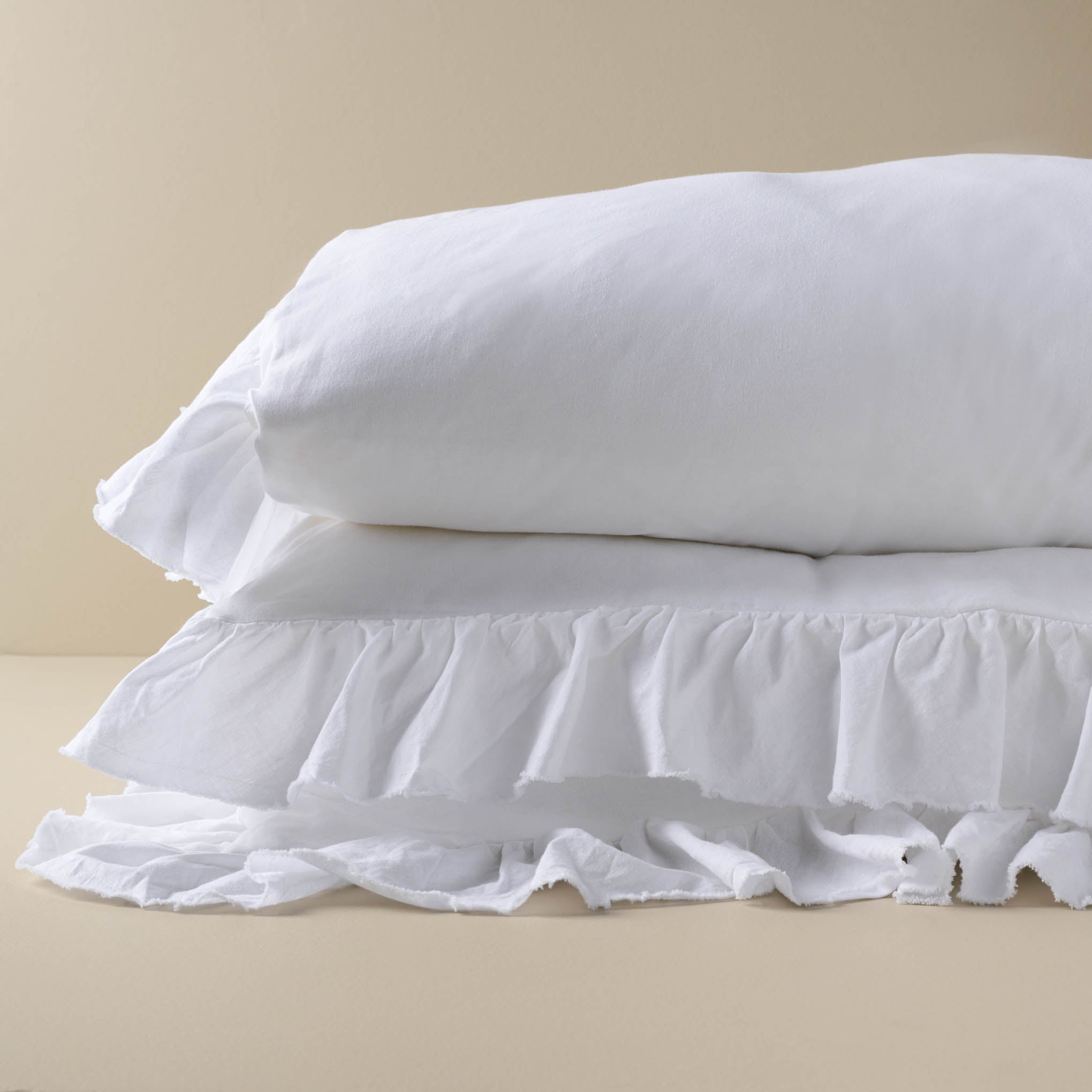 folded Optic White Ruffle Duvet Cover