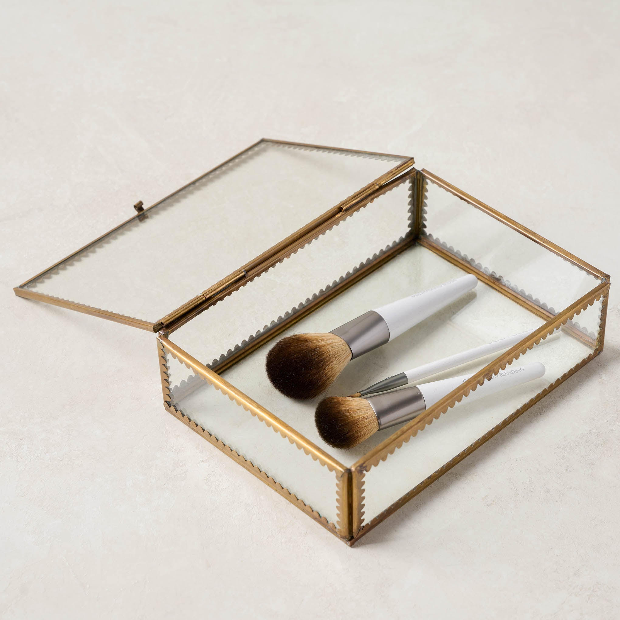 Large Scallop Keepsake Box with makeup brushes inside