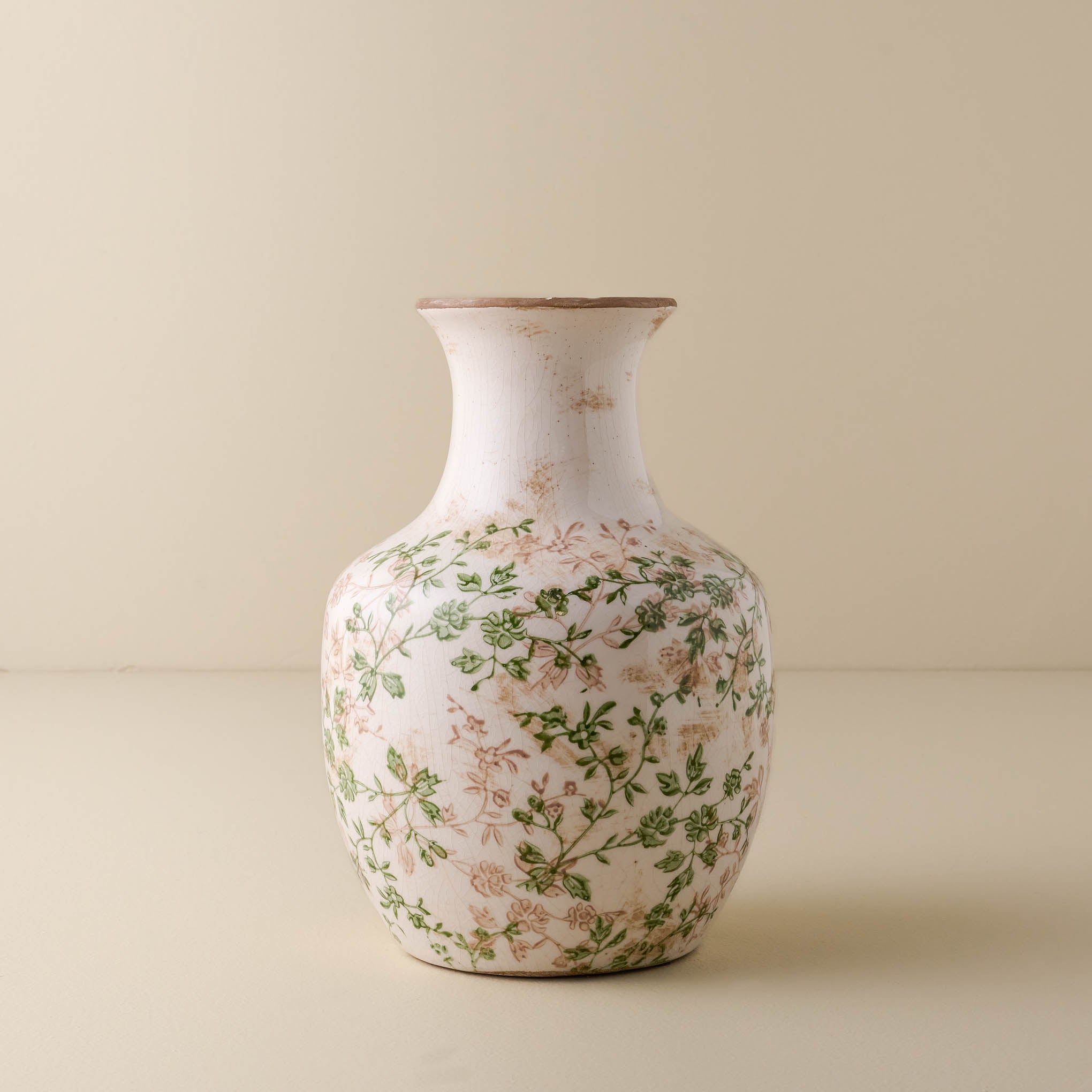 Green and White Distressed Vase with Long Neck $48.00
