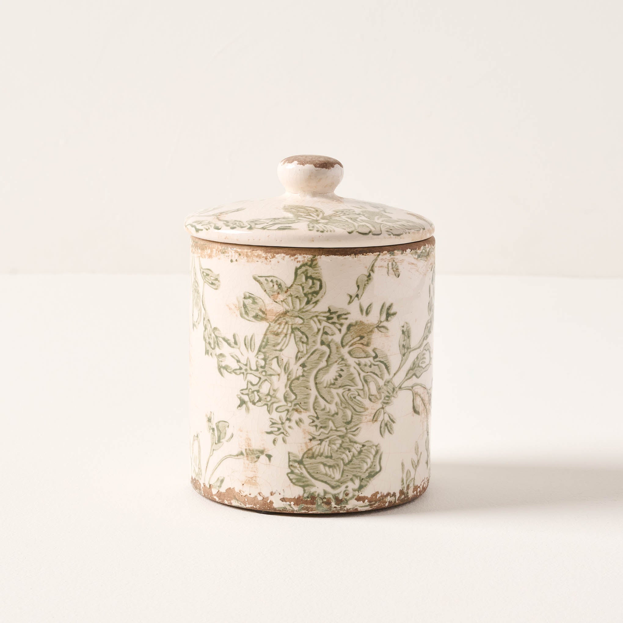 Green and White Distressed Canister small